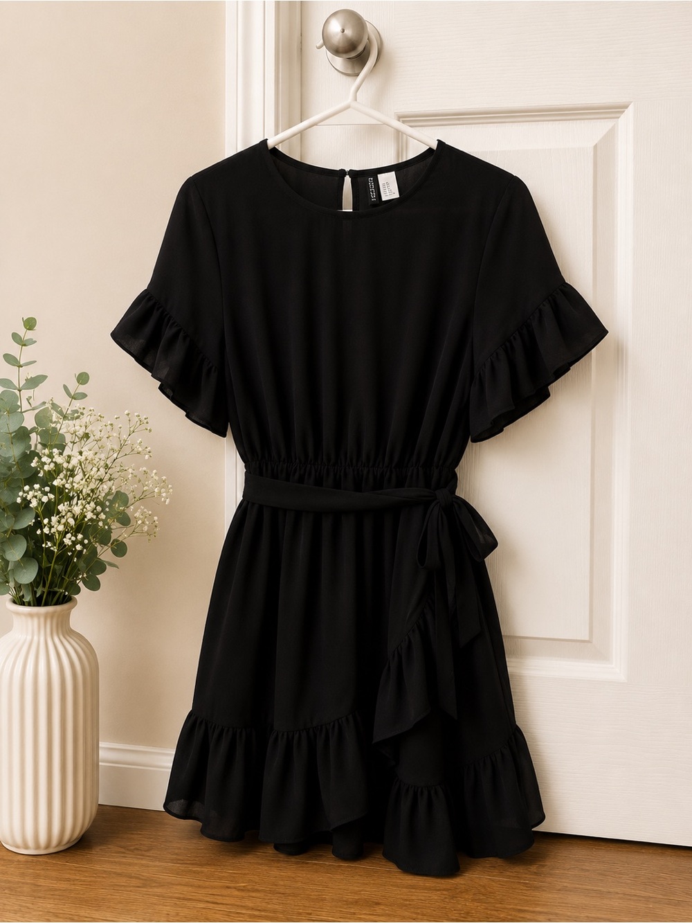 H&M Black Ruffle Midi Dress